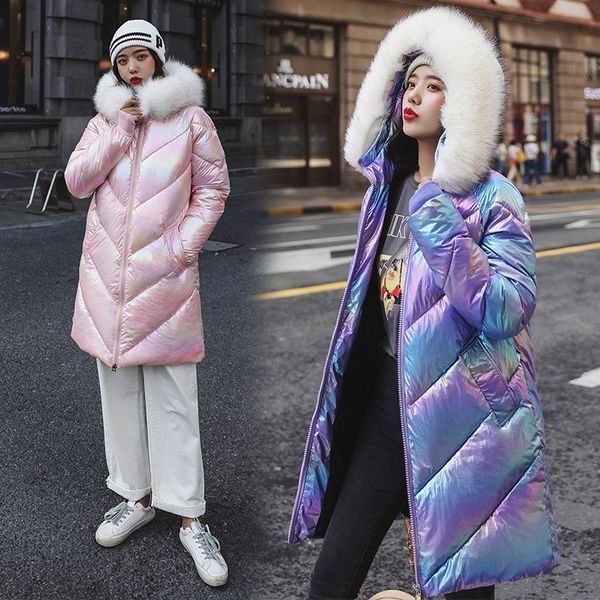 2019 new down jacket female long over the knee glossy fashion loose large fur collar cotton clothes, Black
2019 new down jacket female long over the knee glossy fashion loose large fur collar cotton clothes, Black