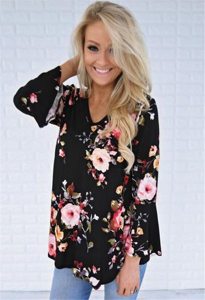 5xl women floral printed tshirt spring v neck ladies tees fashion designer with bell sleeve, White
5xl women floral printed tshirt spring v neck ladies tees fashion designer with bell sleeve, White