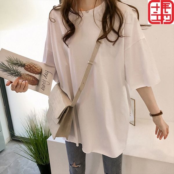2019 short-sleeved women's loose fashion students midi t- half-sleeved super 2019 short-sleeved women's loose fashion students mid, White