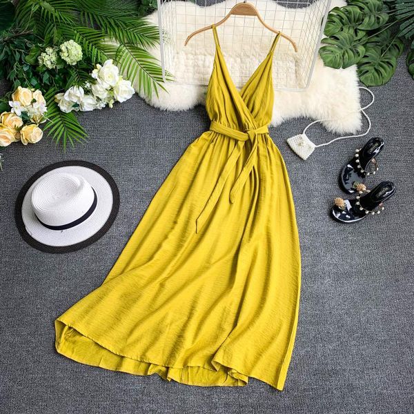 ftlzz backless straps v-neck dress maldives holiday dress women solid color thai seaside maxi long big swing fairy dress, Black;gray
ftlzz backless straps v-neck dress maldives holiday dress women solid color thai seaside maxi long big swing fairy dress, Black;gray