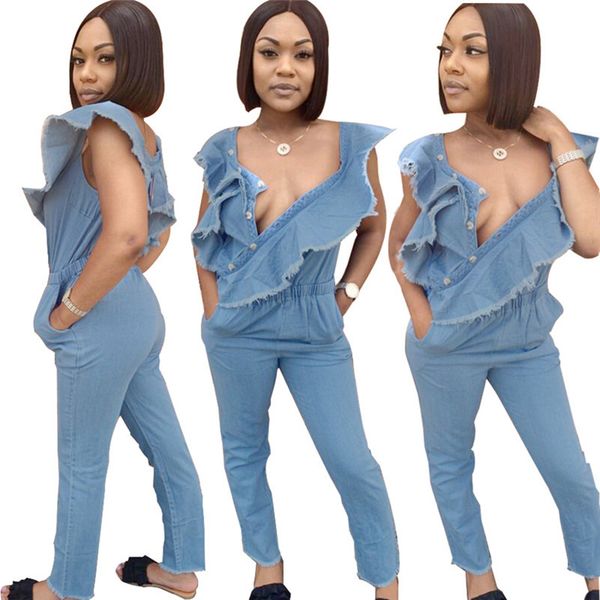 women denim jumpsuits & rompers deep v-neck skinny ruffle washed jean jumpsuits summer clothing new style fashion jumpsuits 526, Black;white
women denim jumpsuits & rompers deep v-neck skinny ruffle washed jean jumpsuits summer clothing new style fashion jumpsuits 526, Black;white