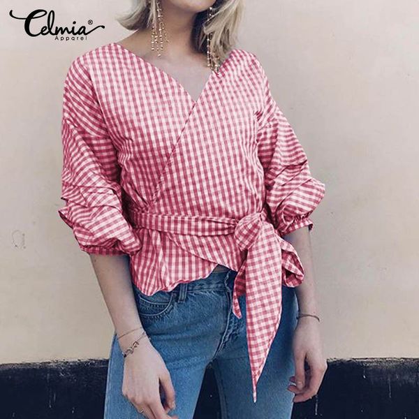 vintage casual lantern sleeve loose blouses women celmia v-neck ruffles ladies checked plaid shirts elegant blusas 5xl, White
vintage casual lantern sleeve loose blouses women celmia v-neck ruffles ladies checked plaid shirts elegant blusas 5xl, White