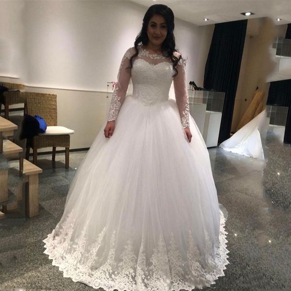 custom long sleeves lace ball gown wedding dresses 2020 with appliques jewel neck tulle sweep train lace up wedding bridal gowns, White
custom long sleeves lace ball gown wedding dresses 2020 with appliques jewel neck tulle sweep train lace up wedding bridal gowns, White