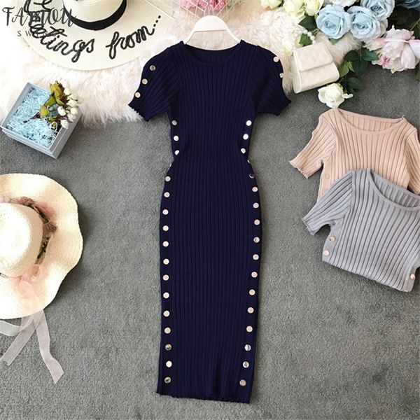 button vintage ladies slim summer bodycon knit midi office dress women casual party pencil elegant sheath knee length vestidos, Black;gray
button vintage ladies slim summer bodycon knit midi office dress women casual party pencil elegant sheath knee length vestidos, Black;gray