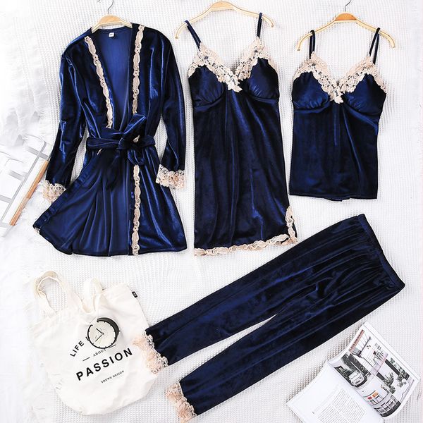 fashion navy blue gold velvet 4 peices warm pajamas set women lace sling pajamas winter sleepwear long sleeves nightwear, Black;red
fashion navy blue gold velvet 4 peices warm pajamas set women lace sling pajamas winter sleepwear long sleeves nightwear, Black;red