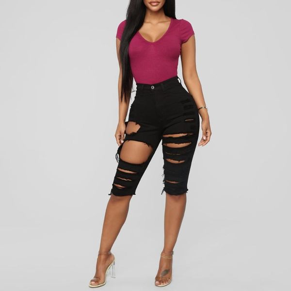 2020 summer fashion women clothing ripped straight denim shorts jeans casual stretch destroyed hole high waist knee length jeans, Blue
2020 summer fashion women clothing ripped straight denim shorts jeans casual stretch destroyed hole high waist knee length jeans, Blue