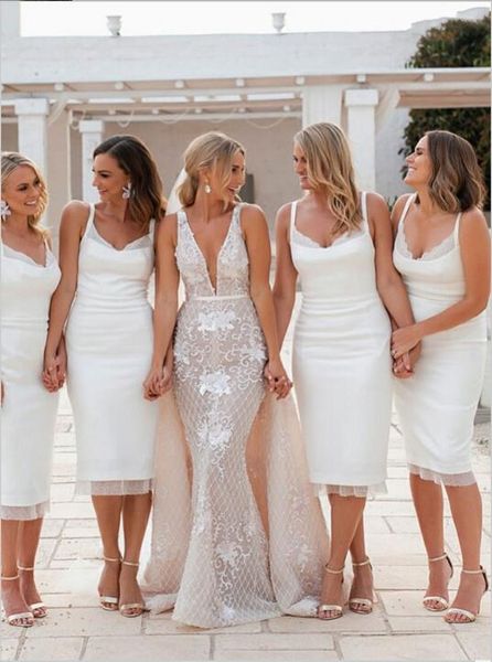 white simple bridesmaid dresses tea length lace spaghetti strap maid of honor dresses zipper back fashion wedding guest dresses, White;pink
white simple bridesmaid dresses tea length lace spaghetti strap maid of honor dresses zipper back fashion wedding guest dresses, White;pink