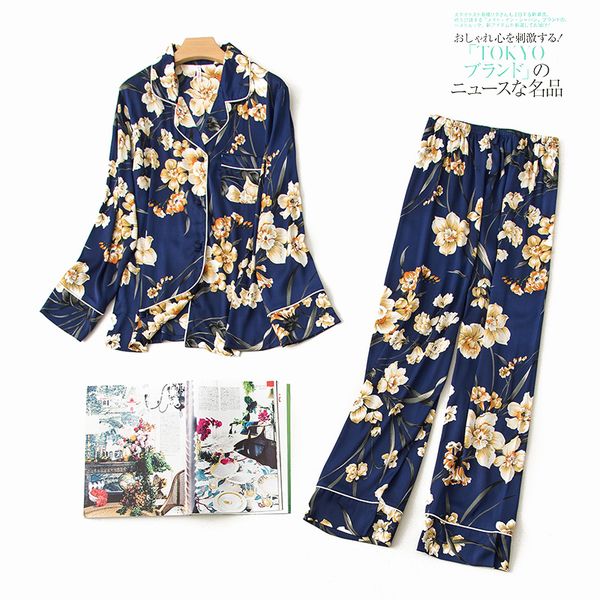 herislim silk pajamas set for women lingerie spring floral long sleeve shirts and pants 2pcs pijamas sleepwear home clothes, Blue;gray
herislim silk pajamas set for women lingerie spring floral long sleeve shirts and pants 2pcs pijamas sleepwear home clothes, Blue;gray