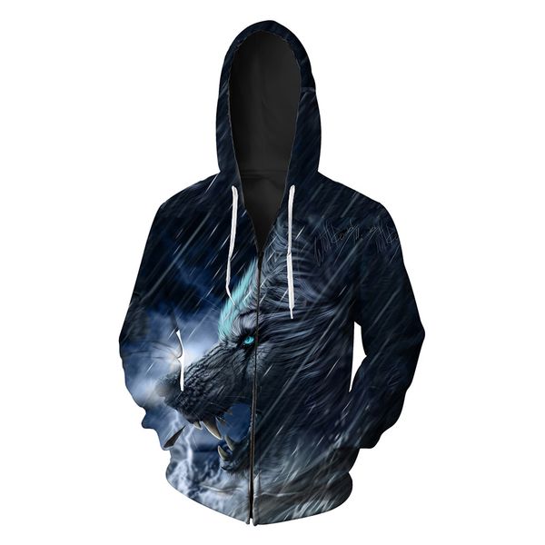 autumn new night wolf printed men's cardigan with hat suit tide zipper men's clothing sweatshirts, Black 
autumn new night wolf printed men's cardigan with hat suit tide zipper men's clothing sweatshirts, Black