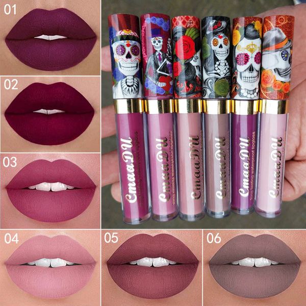 

cmaadu lip gloss skull design matte liquid lipglosses 6 colors waterproof metal pearlescent long-lasting lips gloss wholesale makeup lipper