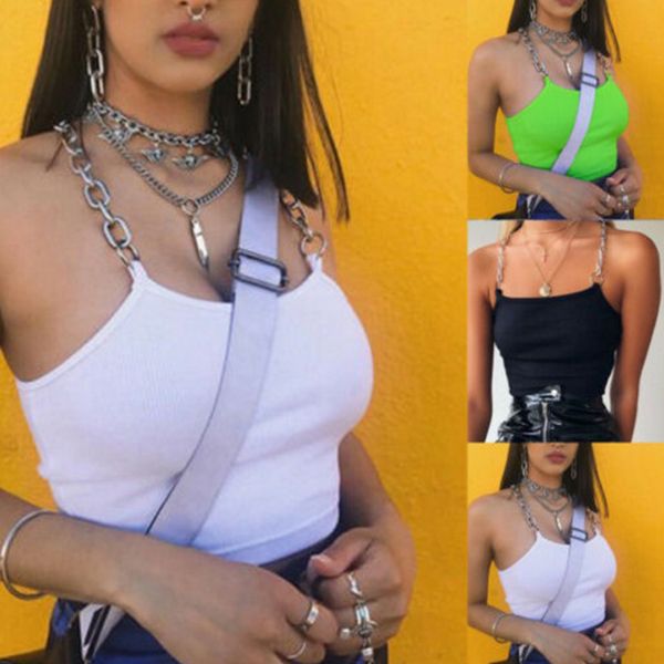 summer women chains spaghetti tank straps neon green patchwork camis fashion club party streetwear female crop top, White
summer women chains spaghetti tank straps neon green patchwork camis fashion club party streetwear female crop top, White