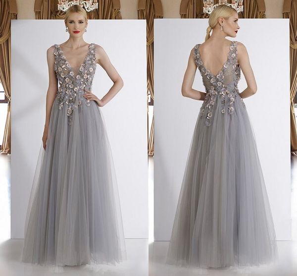 romantic 3d floral flowers grey prom evening dresses deep v neck open back tulle lace sheer straps party pageant dress formal gown, Black
romantic 3d floral flowers grey prom evening dresses deep v neck open back tulle lace sheer straps party pageant dress formal gown, Black