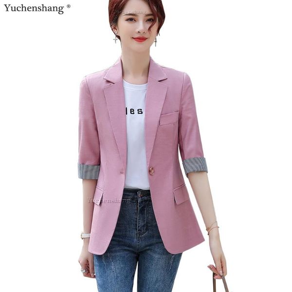 women notched collar blazer with pocket new spring summer single button pink green apricot blue half sleeve jackets coat, White;black
women notched collar blazer with pocket new spring summer single button pink green apricot blue half sleeve jackets coat, White;black