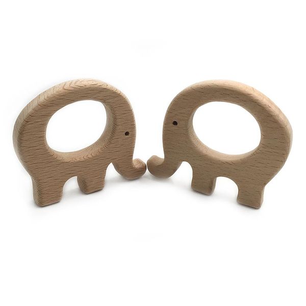 Beech Wooden Elephant Natural Handmade Wooden Teether Diy Wood Personalized Pendent Eco-friendly Safe Baby Teether Toys