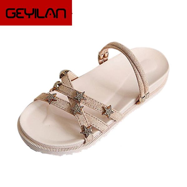 2018 summer new two wear women's sandals flat student wild star women's shoes, Black