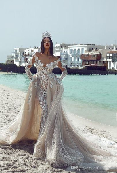 2019 designer said mhamad mermaid wedding dresses with removable skirts off shoulder lace long sleeves champagne bridal gowns, White
2019 designer said mhamad mermaid wedding dresses with removable skirts off shoulder lace long sleeves champagne bridal gowns, White