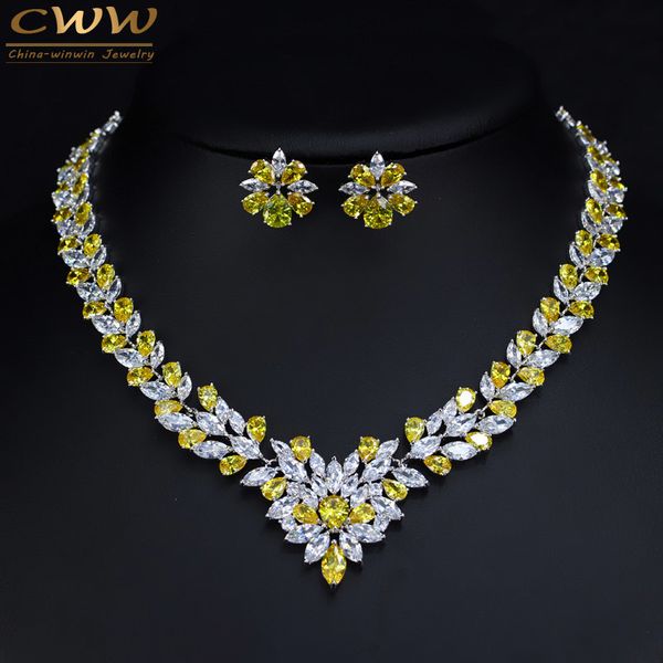 cwwzircons sparkling yellow cubic zirconia wedding necklace earring set for women luxury bridal jewelry accessories t262 c18122701, Silver
cwwzircons sparkling yellow cubic zirconia wedding necklace earring set for women luxury bridal jewelry accessories t262 c18122701, Silver