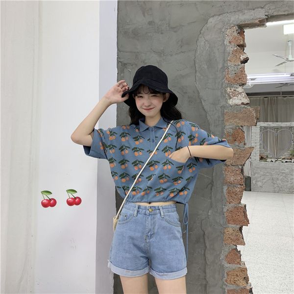 summer korean loose crop print button short sleeve knitted sweaters turn-down collar casual bow tied belt vetement femme, White;black
summer korean loose crop print button short sleeve knitted sweaters turn-down collar casual bow tied belt vetement femme, White;black