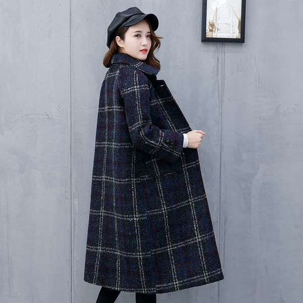 women autumn spring vintage plaid lapel long woolen coat plus size loose casual lattice cashmere wool blends outerwear cy1115, Black
women autumn spring vintage plaid lapel long woolen coat plus size loose casual lattice cashmere wool blends outerwear cy1115, Black