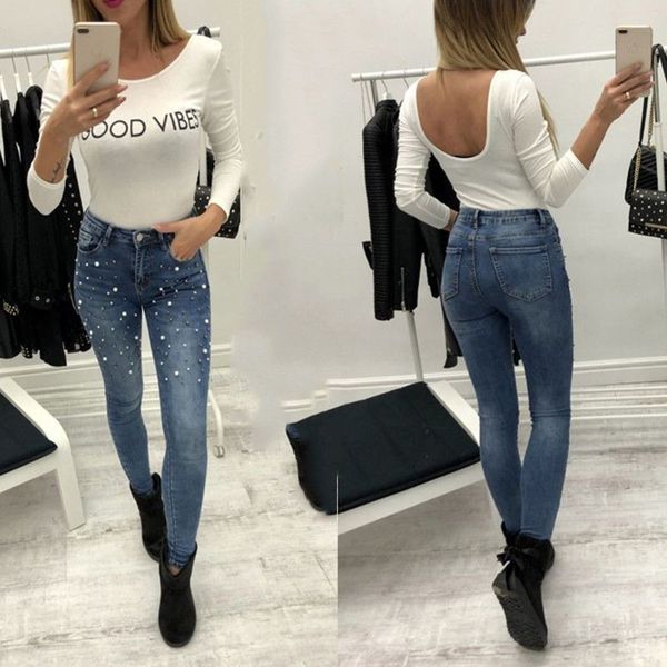 jeans pants women high waist pearled slim denim pants stretch beading jeans washed denim skinny pencil female, Blue
jeans pants women high waist pearled slim denim pants stretch beading jeans washed denim skinny pencil female, Blue