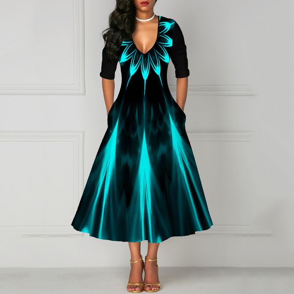 v neck vintage a line print party dress women spring 2019 autumn brand fashion black african dresses evening midi vestido, Black;gray
v neck vintage a line print party dress women spring 2019 autumn brand fashion black african dresses evening midi vestido, Black;gray
