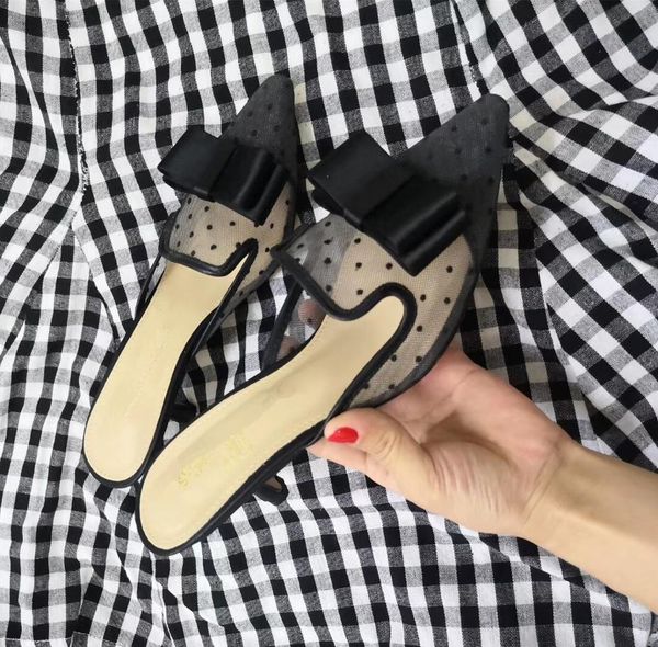 mesh butterfly knot slippers women shoes summer thin high heels pointed toe mules shoes female slides, Black
mesh butterfly knot slippers women shoes summer thin high heels pointed toe mules shoes female slides, Black