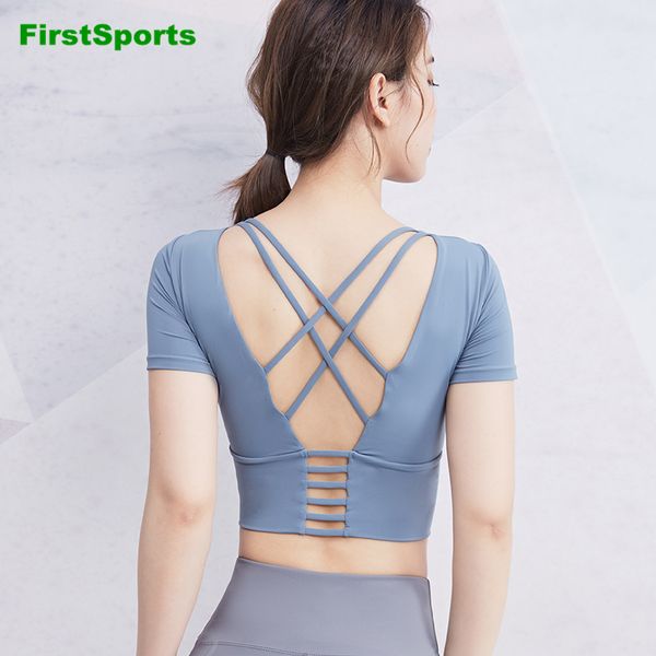 womens nylon yoga shirts slim backless gym short sleeve fitness workout running cropped with padded summer sports t-shirts, White;red
womens nylon yoga shirts slim backless gym short sleeve fitness workout running cropped with padded summer sports t-shirts, White;red