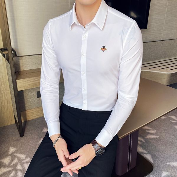 2020 new men dress shirts long sleeve shirts slim fit bee embroidered quality business casual white fashion male clothes, White;black
2020 new men dress shirts long sleeve shirts slim fit bee embroidered quality business casual white fashion male clothes, White;black