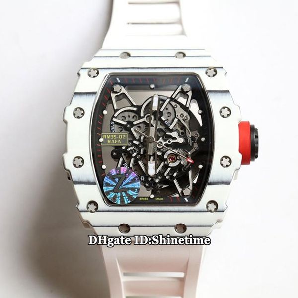 

version rm35-01 rafa skeleton dial ntpt all carbon fiber white case japan nh automatic rm 35-01 mens watch rubber strap sport watches, Slivery;brown