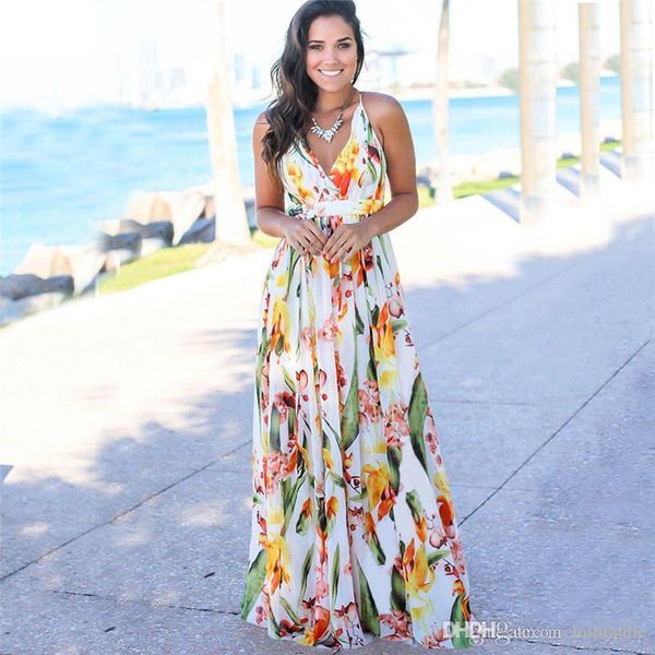 v neck backless flora printed dresses summer spaghetti strap sleeveless womens beach dresses laides maxi dress, Black;gray 
v neck backless flora printed dresses summer spaghetti strap sleeveless womens beach dresses laides maxi dress, Black;gray