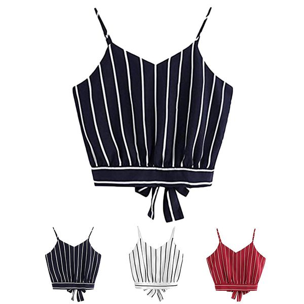 fashion women sling style summer stripes pattern v-neck knotting blouse pullover, White
fashion women sling style summer stripes pattern v-neck knotting blouse pullover, White
