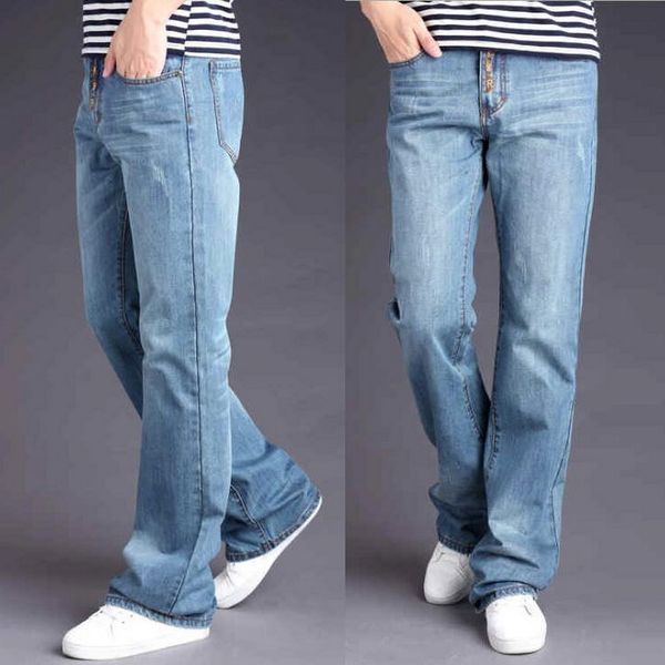 men's spring autumn flared denim pants loose jeans casual big flared jeans ripped rivet decoration men, Blue
men's spring autumn flared denim pants loose jeans casual big flared jeans ripped rivet decoration men, Blue