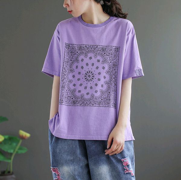 2020 new summer purple tee shirt vintage women short-sleeved loose ethnic printed t-shirt female all-match casual 4 colors, White
2020 new summer purple tee shirt vintage women short-sleeved loose ethnic printed t-shirt female all-match casual 4 colors, White