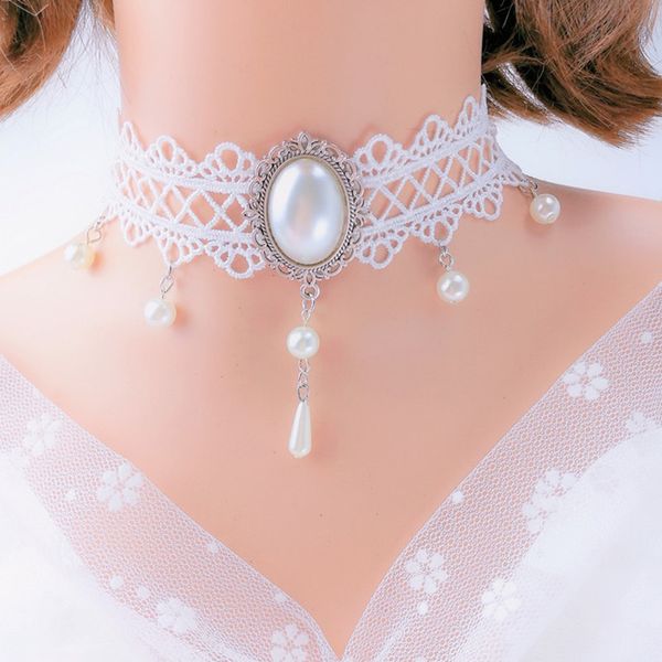 choker wedding dress accessories creative white pearl necklace crystal tassels necklace bride accessories, Black