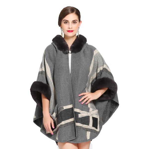 europe 2019 autumn winter large size loose fur collar cardigan knitted shawl fashion women hooded striped cloak coat w686, Black
europe 2019 autumn winter large size loose fur collar cardigan knitted shawl fashion women hooded striped cloak coat w686, Black