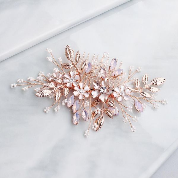 women flower hair combs rose gold color leaf hair jewelry accessories elegant pink crystal wedding hair ornament for bride, Golden;white
women flower hair combs rose gold color leaf hair jewelry accessories elegant pink crystal wedding hair ornament for bride, Golden;white