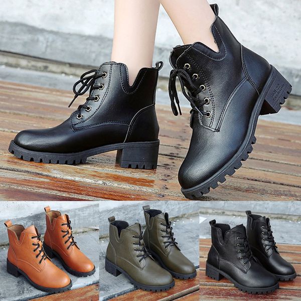 fashion women square heels lace-up solid color short boots round toe shoes, Black
fashion women square heels lace-up solid color short boots round toe shoes, Black