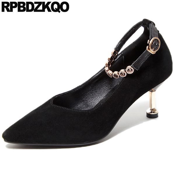 size 4 34 china genuine leather medium heels pointed toe suede black pumps ankle strap sheepskin shoes women stiletto new
size 4 34 china genuine leather medium heels pointed toe suede black pumps ankle strap sheepskin shoes women stiletto new