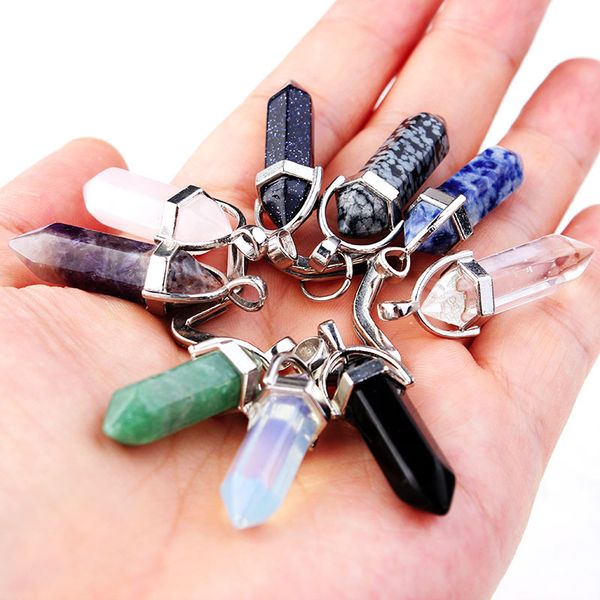 39 colors hexagonal prism natural stone pendant keychain bullet crystal charms key rings jewelry fashion accessories, Silver
39 colors hexagonal prism natural stone pendant keychain bullet crystal charms key rings jewelry fashion accessories, Silver
