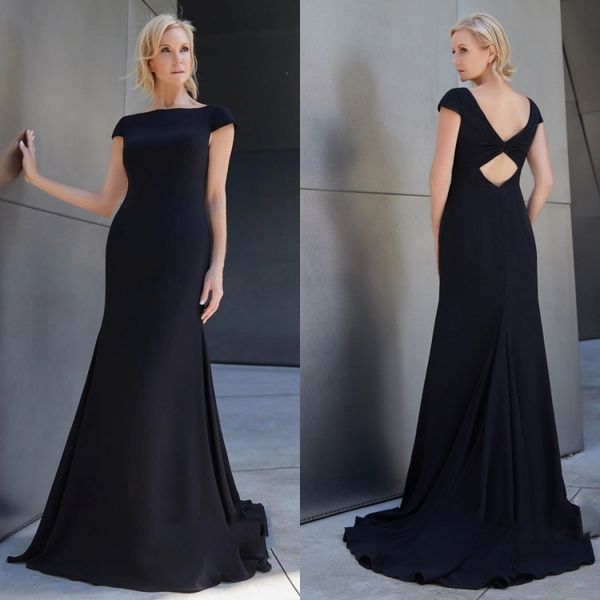 modest black mother of the bride dresses bateau neck cap sleeve formal evening mother dress floor leng backless mermaid wedding guest gowns, Black;red
modest black mother of the bride dresses bateau neck cap sleeve formal evening mother dress floor leng backless mermaid wedding guest gowns, Black;red