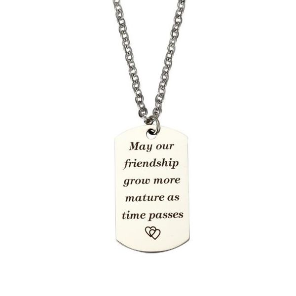 fashion stainless steel silver square pendant military card personalise necklace -may our friendship grow more
fashion stainless steel silver square pendant military card personalise necklace -may our friendship grow more