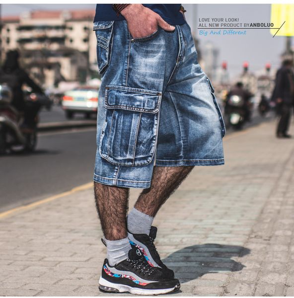 plus size 40 42 44 46 men hip hop cargo shorts denim knee length loose baggy jeans shorts with multi pockets, Blue
plus size 40 42 44 46 men hip hop cargo shorts denim knee length loose baggy jeans shorts with multi pockets, Blue