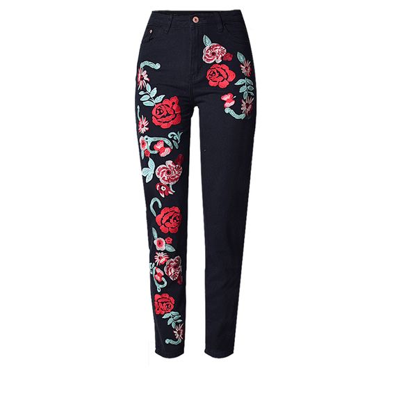black beauty rose flower embroidered jeans for women plus size high waist boyfriend jeans woman loose straight denim pants, Blue
black beauty rose flower embroidered jeans for women plus size high waist boyfriend jeans woman loose straight denim pants, Blue