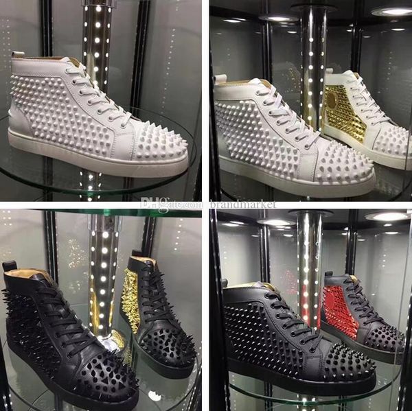 wholesale man casual shoes flat bottom fashion mixed colors white gold silver high sipkes woman sneakers shoes original box, Black
wholesale man casual shoes flat bottom fashion mixed colors white gold silver high sipkes woman sneakers shoes original box, Black