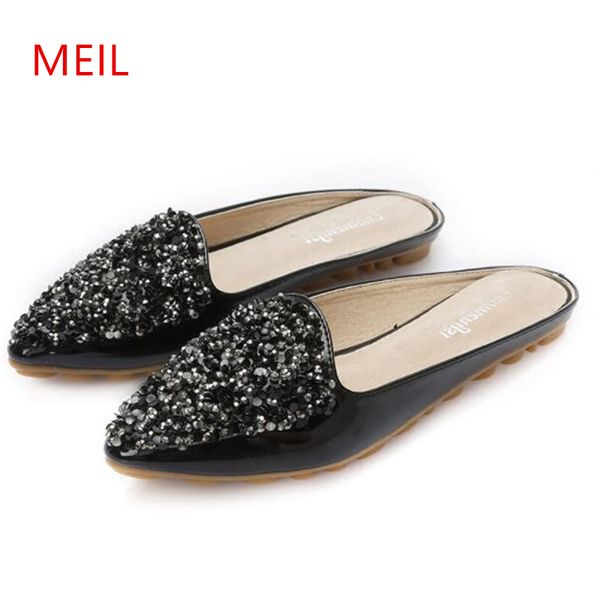 size 43 crystal flat slippers women pointed toe bling rhinestone mules shoes women european design slides ladies slippers, Black
size 43 crystal flat slippers women pointed toe bling rhinestone mules shoes women european design slides ladies slippers, Black