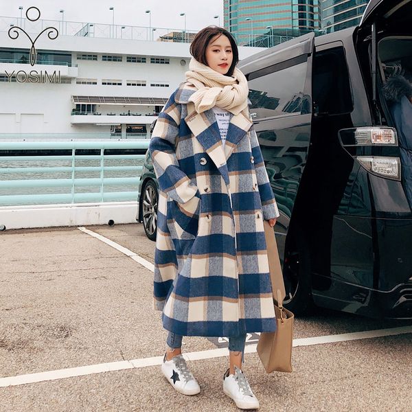 yosimi women wool coat 2019 autumn winter plaid long woolen full sleeve turn-down collar plus large size loose women coat blue, Black
yosimi women wool coat 2019 autumn winter plaid long woolen full sleeve turn-down collar plus large size loose women coat blue, Black
