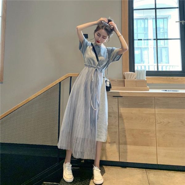 2019 new women t shirt dress summer short-sleeved temperament loose stitching mesh long tee dresses female sp419, Black;gray
2019 new women t shirt dress summer short-sleeved temperament loose stitching mesh long tee dresses female sp419, Black;gray