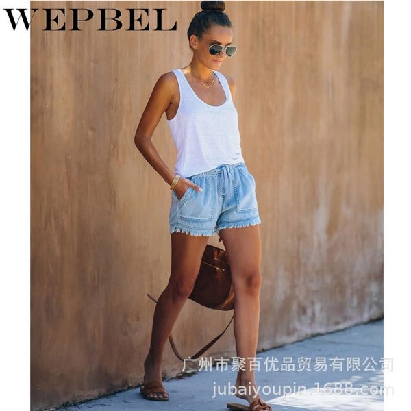 women's jeans wepbel denim shorts summer casual spliced tassel mid waist straight, Blue
women's jeans wepbel denim shorts summer casual spliced tassel mid waist straight, Blue
