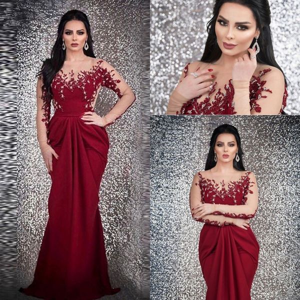 burgundy arabic mermaid long evening dresses 2019 sheer long sleeves beaded stones sweep train formal prom party dresses, Black;red
burgundy arabic mermaid long evening dresses 2019 sheer long sleeves beaded stones sweep train formal prom party dresses, Black;red
