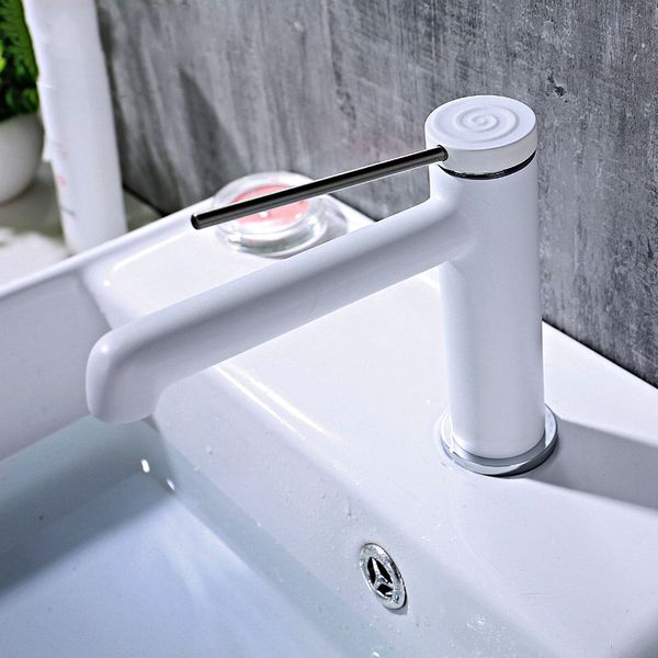 

Basin Faucet White Paint Brass Bathroom Hot And Cold Mixer Long Handle Deck Mounted Water Tap Black Paint/Chrome plated 3 Choice